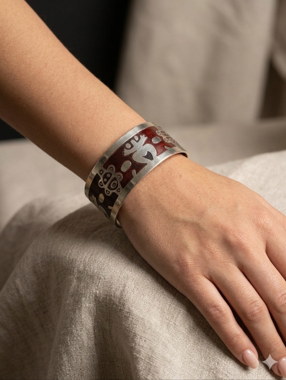 Vintage Fuentes Puerto Rico Mixed Metal Cuff Bracelet With Taino‎ tribal motif